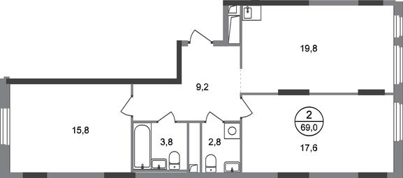 2-BD Apartment Sale, 69 sq. m. at Peredelkino Blizhnee, Korneya Chukovskogo Street, 1, Vnukovskoye Settlement, Moscow, Russia #2
