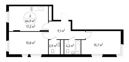 2-BD Apartment Sale, 64.9 sq. m. at Peredelkino Blizhnee, Korneya Chukovskogo Street, 1, Vnukovskoye Settlement, Moscow, Russia #2