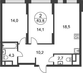 2-BD Apartment Sale, 63.8平方米 at Peredelkino Blizhnee, Korneya Chukovskogo Street, 1, Vnukovskoye Settlement, Moscow, Russia #2 2-BD Apartment Sale, 63.8平方米 at Peredelkino Blizhnee, Korneya Chukovskogo Street, 1, Vnukovskoye Settlement, Moscow, Russia #2