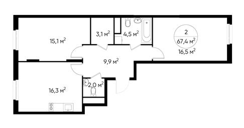 2-BD Apartment Sale, 67.4平方米 at Peredelkino Blizhnee, Korneya Chukovskogo Street, 1, Vnukovskoye Settlement, Moscow, Russia #2