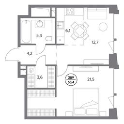 2-BD Apartment Sale, 53.4平方米 at Monblan, Shlyuzovaya Embankment, 2/1с1, Moscow, Russia #2 2-BD Apartment Sale, 53.4平方米 at Monblan, Shlyuzovaya Embankment, 2/1с1, Moscow, Russia #2
