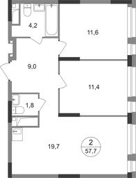 2-BD Apartment Sale, 57.7 sq. m. at Pervyi Moskovskiy, ulitsa Bianki, 1, Moskovskiy, Moscow, Russia #2 2-BD Apartment Sale, 57.7 sq. m. at Pervyi Moskovskiy, ulitsa Bianki, 1, Moskovskiy, Moscow, Russia #2