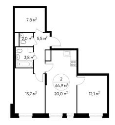 2-BD Apartment Sale, 64.9平方米 at Pervyi Moskovskiy, ulitsa Bianki, 1, Moskovskiy, Moscow, Russia #2 2-BD Apartment Sale, 64.9平方米 at Pervyi Moskovskiy, ulitsa Bianki, 1, Moskovskiy, Moscow, Russia #2