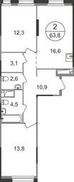 2-BD Apartment Sale, 63.8平方米 at Pervyi Moskovskiy, ulitsa Bianki, 1, Moskovskiy, Moscow, Russia #2 2-BD Apartment Sale, 63.8平方米 at Pervyi Moskovskiy, ulitsa Bianki, 1, Moskovskiy, Moscow, Russia #2