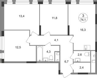 3-BD Apartment Sale, 74.1平方米 at Pervyi Moskovskiy, ulitsa Bianki, 1, Moskovskiy, Moscow, Russia #2