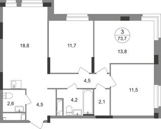 3-BD Apartment Sale, 73.7 sq. m. at Pervyi Moskovskiy, ulitsa Bianki, 1, Moskovskiy, Moscow, Russia #2 3-BD Apartment Sale, 73.7 sq. m. at Pervyi Moskovskiy, ulitsa Bianki, 1, Moskovskiy, Moscow, Russia #2