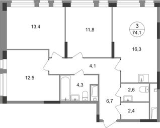 3-BD Apartment Sale, 74.1 sq. m. at Pervyi Moskovskiy, ulitsa Bianki, 1, Moskovskiy, Moscow, Russia #2 3-BD Apartment Sale, 74.1 sq. m. at Pervyi Moskovskiy, ulitsa Bianki, 1, Moskovskiy, Moscow, Russia #2