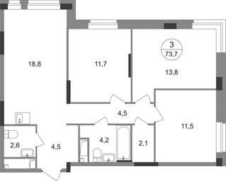 3-BD Apartment Sale, 73.7平方米 at Pervyi Moskovskiy, ulitsa Bianki, 1, Moskovskiy, Moscow, Russia #2 3-BD Apartment Sale, 73.7平方米 at Pervyi Moskovskiy, ulitsa Bianki, 1, Moskovskiy, Moscow, Russia #2