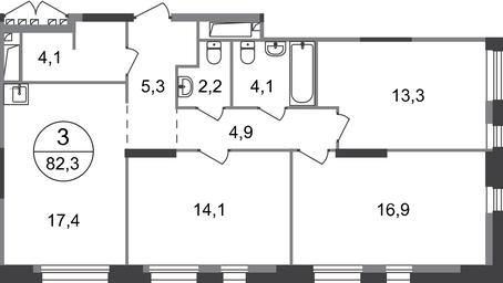 3-BD Apartment Sale, 82.3平方米 at Pervyi Moskovskiy, ulitsa Bianki, 1, Moskovskiy, Moscow, Russia #2 3-BD Apartment Sale, 82.3平方米 at Pervyi Moskovskiy, ulitsa Bianki, 1, Moskovskiy, Moscow, Russia #2