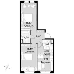 3-BD Apartment Sale, 59.66 sq. m. at Dvizhenie. Govorovo, Центральная улица, 47, деревня Говорово, поселение Московский, Москва, Россия #3