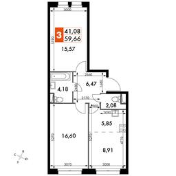 3-BD Apartment Sale, 59.66 sq. m. at Dvizhenie. Govorovo, Центральная улица, 47, деревня Говорово, поселение Московский, Москва, Россия #2