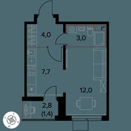 1-BD Apartment Sale, 28.1平方米 at Pervy Donskoj, zhiloy mikrorayon Sapronovo, derevnya Sapronovo, Leninskiy City District, Moscow Region, Russia #3