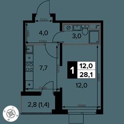 1-BD Apartment Sale, 28.1平方米 at Pervy Donskoj, zhiloy mikrorayon Sapronovo, derevnya Sapronovo, Leninskiy City District, Moscow Region, Russia #4