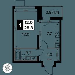 1-BD Apartment Sale, 28.3 sq. m. at Pervy Donskoj, zhiloy mikrorayon Sapronovo, derevnya Sapronovo, Leninskiy City District, Moscow Region, Russia #2