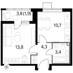1-BD Apartment Sale, 33.9 sq. m. at Pervyi Lermontovskiy, zhiloy kompleks 1-y Lermontovskiy, Lyubertsy, Moscow Region, Russia #3