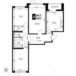 3-BD Apartment Sale, 83.9平方米 at Pervyi Leningradskiy, Pervy Leningradskiy Residential Complex, Moscow, Russia #4