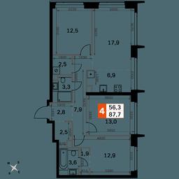 4-BD Apartment Sale, 87.7平方米 at Amber City, 3rd Khoroshyovsky Drive, 3А, Moscow, Russia #2 4-BD Apartment Sale, 87.7平方米 at Amber City, 3rd Khoroshyovsky Drive, 3А, Moscow, Russia #2