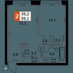 2-BD Apartment Sale, 55.1平方米 at Amber City, 3rd Khoroshyovsky Drive, 3А, Moscow, Russia #2 2-BD Apartment Sale, 55.1平方米 at Amber City, 3rd Khoroshyovsky Drive, 3А, Moscow, Russia #2