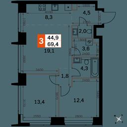3-BD Apartment Sale, 69.4 sq. m. at Amber City, 3rd Khoroshyovsky Drive, 3А, Moscow, Russia #2