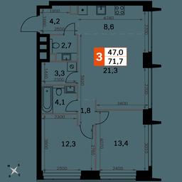 3-BD Apartment Sale, 71.7平方米 at Amber City, 3rd Khoroshyovsky Drive, 3А, Moscow, Russia #2 3-BD Apartment Sale, 71.7平方米 at Amber City, 3rd Khoroshyovsky Drive, 3А, Moscow, Russia #2