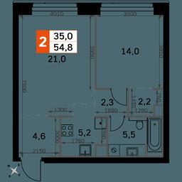 2-BD Apartment Sale, 54.8平方米 at Amber City, 3rd Khoroshyovsky Drive, 3А, Moscow, Russia #2 2-BD Apartment Sale, 54.8平方米 at Amber City, 3rd Khoroshyovsky Drive, 3А, Moscow, Russia #2