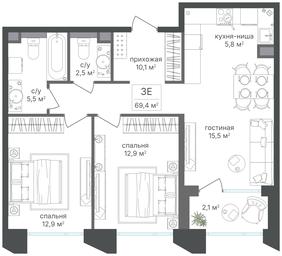 2-BD Apartment Sale, 67.3平方米 at Petrovskiy Park II, Stary Petrovsko-Razumovsky Drive, 1/23, Moscow, Russia #3