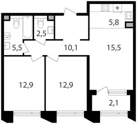2-BD Apartment Sale, 67.3平方米 at Petrovskiy Park II, Stary Petrovsko-Razumovsky Drive, 1/23, Moscow, Russia #2