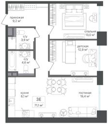 2-BD Apartment Sale, 71.1 sq. m. at Petrovskiy Park II, Stary Petrovsko-Razumovsky Drive, 1/23, Moscow, Russia #3