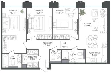 3-BD Apartment Sale, 95.9 sq. m. at Petrovskiy Park II, Stary Petrovsko-Razumovsky Drive, 1/23, Moscow, Russia #4