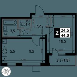 2-BD Apartment Sale, 44 sq. m. at Pervy Yuzhny, zhiloy kompleks Pervy Yuzhny, Leninskiy City District, Moscow Region, Russia #2 2-BD Apartment Sale, 44 sq. m. at Pervy Yuzhny, zhiloy kompleks Pervy Yuzhny, Leninskiy City District, Moscow Region, Russia #2