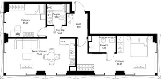 2-BD Apartment Sale, 68 sq. m. at Multikvartal CITYZEN, Vishnyovaya Street, Moscow, Russia #3