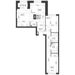 3-BD Apartment Sale, 83.2 sq. m. at Rezhisser, Vilgelma Pika Street, 3, Moscow, Russia #2