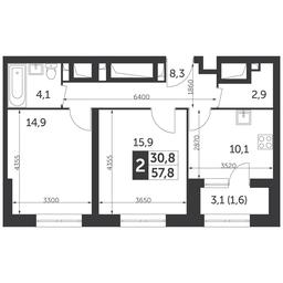 2-BD Apartment Sale, 57.8平方米 at Rezhisser, Vilgelma Pika Street, 3, Moscow, Russia #4