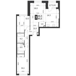 3-BD Apartment Sale, 83.2 sq. m. at Rezhisser, Vilgelma Pika Street, 3, Moscow, Russia #2