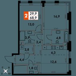2-BD Apartment Sale, 68.9平方米 at Sydney City, Shenogina Street, 2, Moscow, Russia #2