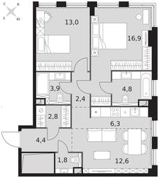 2-BD Apartment Sale, 68.9平方米 at Sydney City, Shenogina Street, 2, Moscow, Russia #3