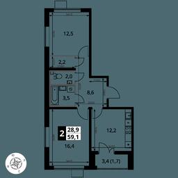 2-BD Apartment Sale, 59.1 sq. m. at Pervy Yuzhny, zhiloy kompleks Pervy Yuzhny, Leninskiy City District, Moscow Region, Russia #2 2-BD Apartment Sale, 59.1 sq. m. at Pervy Yuzhny, zhiloy kompleks Pervy Yuzhny, Leninskiy City District, Moscow Region, Russia #2