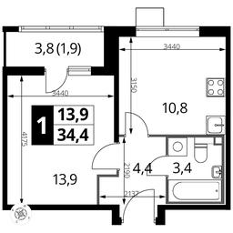 1-BD Apartment Sale, 34.2 sq. m. at Pervyi Lermontovskiy, zhiloy kompleks 1-y Lermontovskiy, Lyubertsy, Moscow Region, Russia #4