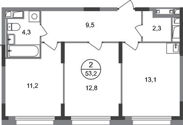 2-BD Apartment Sale, 53.2平方米 at Peredelkino Blizhnee, Korneya Chukovskogo Street, 1, Vnukovskoye Settlement, Moscow, Russia #2