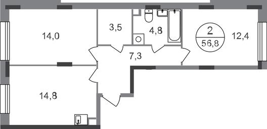 2-BD Apartment Sale, 56.8平方米 at Peredelkino Blizhnee, Korneya Chukovskogo Street, 1, Vnukovskoye Settlement, Moscow, Russia #2 2-BD Apartment Sale, 56.8平方米 at Peredelkino Blizhnee, Korneya Chukovskogo Street, 1, Vnukovskoye Settlement, Moscow, Russia #2