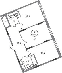 2-BD Apartment Sale, 56.5平方米 at Peredelkino Blizhnee, Korneya Chukovskogo Street, 1, Vnukovskoye Settlement, Moscow, Russia #2