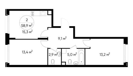 2-BD Apartment Sale, 58.9平方米 at Peredelkino Blizhnee, Korneya Chukovskogo Street, 1, Vnukovskoye Settlement, Moscow, Russia #2 2-BD Apartment Sale, 58.9平方米 at Peredelkino Blizhnee, Korneya Chukovskogo Street, 1, Vnukovskoye Settlement, Moscow, Russia #2