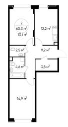 2-BD Apartment Sale, 60.3平方米 at Peredelkino Blizhnee, Korneya Chukovskogo Street, 1, Vnukovskoye Settlement, Moscow, Russia #2