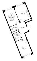 2-BD Apartment Sale, 57.4平方米 at Peredelkino Blizhnee, Korneya Chukovskogo Street, 1, Vnukovskoye Settlement, Moscow, Russia #2 2-BD Apartment Sale, 57.4平方米 at Peredelkino Blizhnee, Korneya Chukovskogo Street, 1, Vnukovskoye Settlement, Moscow, Russia #2