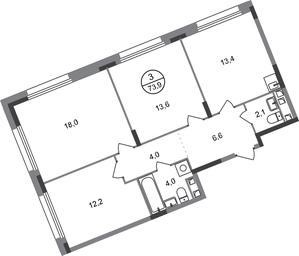 3-BD Apartment Sale, 73.9 sq. m. at Peredelkino Blizhnee, Korneya Chukovskogo Street, 1, Vnukovskoye Settlement, Moscow, Russia #2