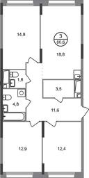 3-BD Apartment Sale, 80.6平方米 at Peredelkino Blizhnee, Korneya Chukovskogo Street, 1, Vnukovskoye Settlement, Moscow, Russia #2