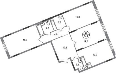 3-BD Apartment Sale, 84.7 sq. m. at Peredelkino Blizhnee, Korneya Chukovskogo Street, 1, Vnukovskoye Settlement, Moscow, Russia #2