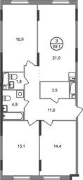 3-BD Apartment Sale, 89.1 sq. m. at Peredelkino Blizhnee, Korneya Chukovskogo Street, 1, Vnukovskoye Settlement, Moscow, Russia #2