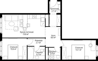 2-BD Apartment Sale, 65.1 sq. m. at Eko Vidnoe 2.0, kvartal Tsentralny, 1, Kupelinka Subdistrict, derevnya Sapronovo, Leninskiy City District, Moscow Region, Russia #3