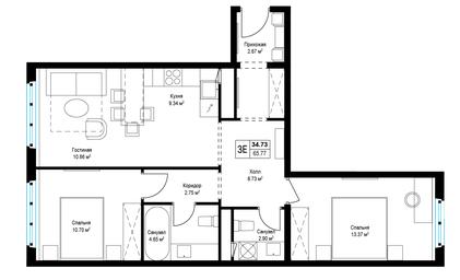 2-BD Apartment Sale, 65.1 sq. m. at Eko Vidnoe 2.0, kvartal Tsentralny, 1, Kupelinka Subdistrict, derevnya Sapronovo, Leninskiy City District, Moscow Region, Russia #2